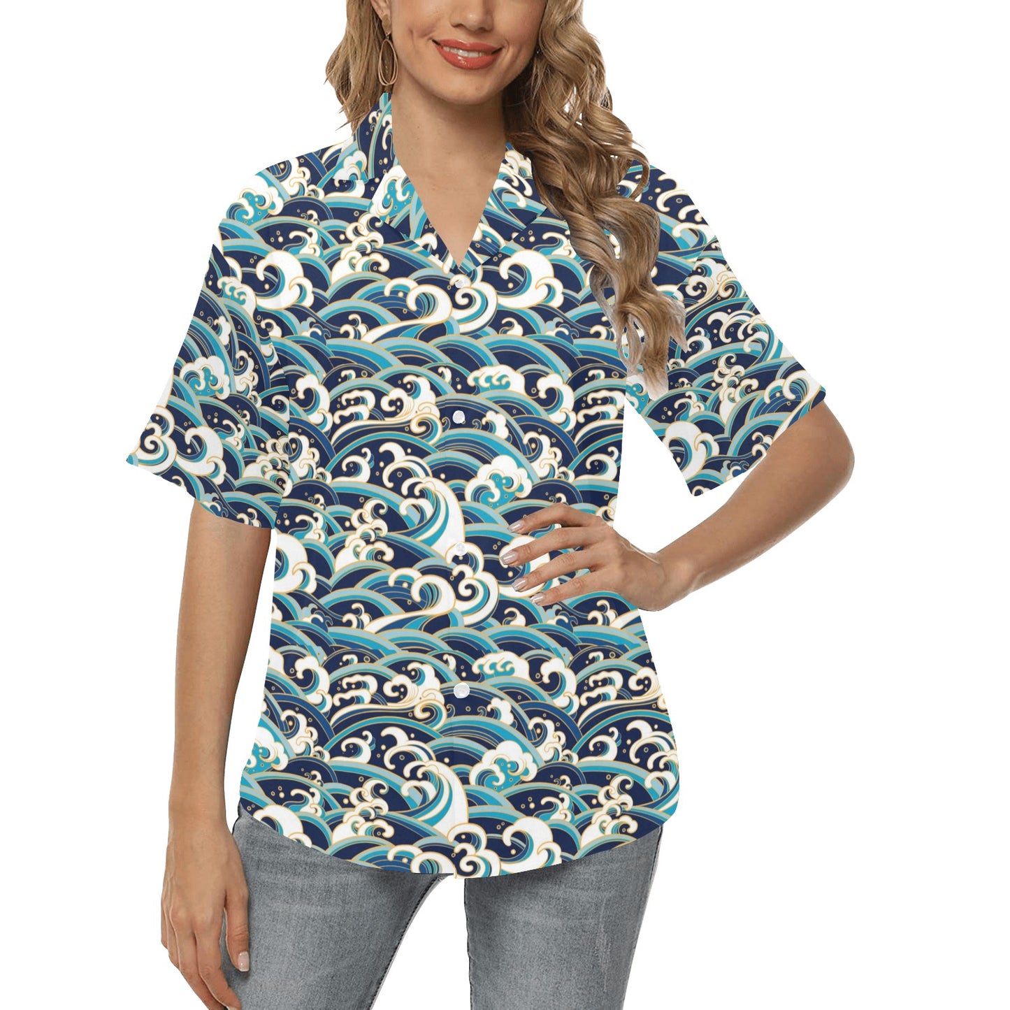 Surf Wave Pattern Women's Hawaiian Shirt