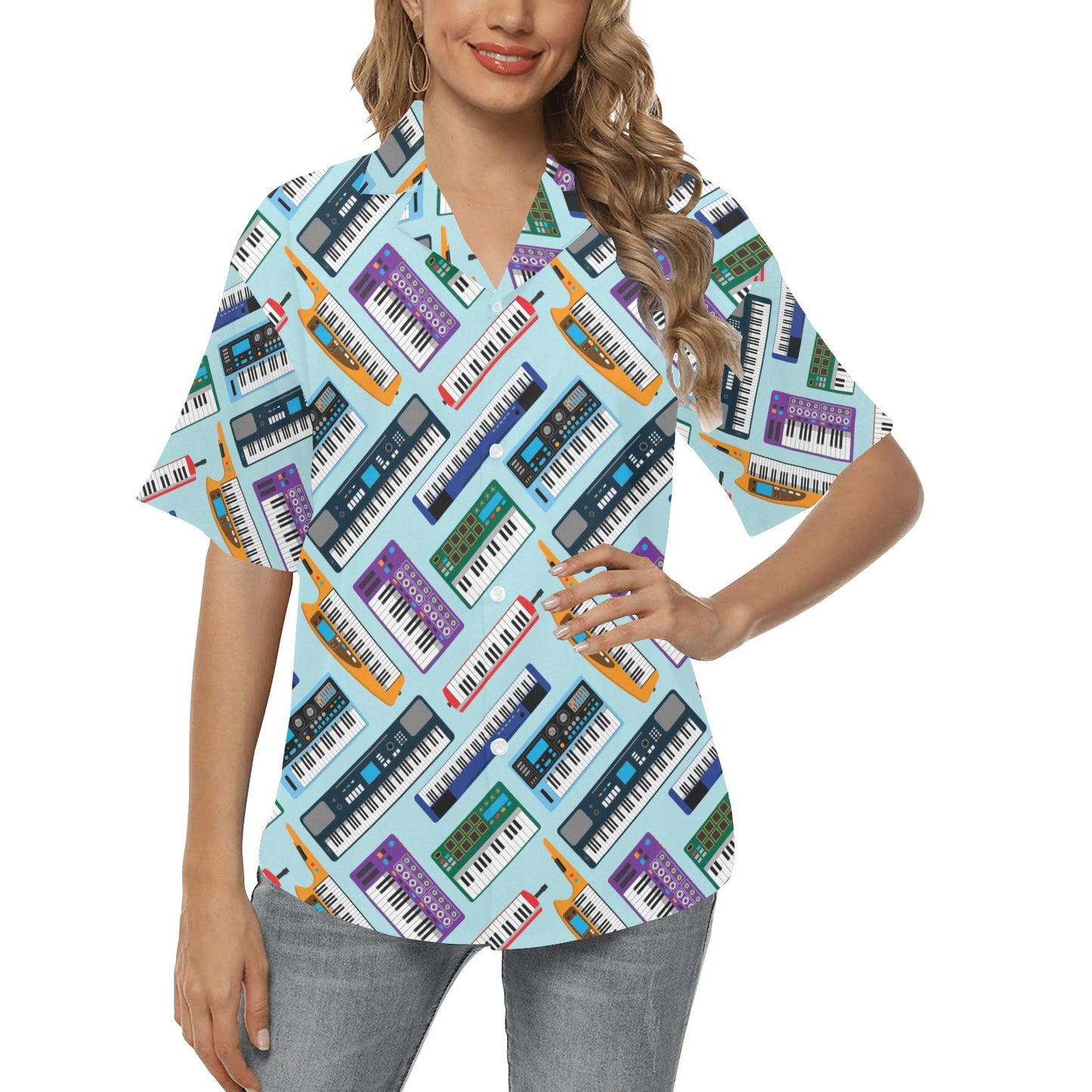 Synthesizer Pattern Print Design 02 Women's Hawaiian Shirt