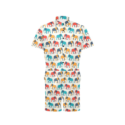 Elephant Colorful Print Pattern Men's Romper