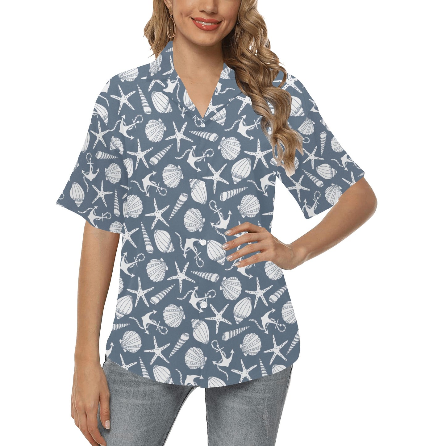 Seashell Print Design LKS306 Women's Hawaiian Shirt