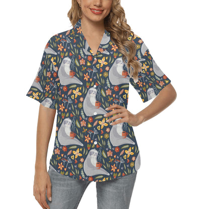 Sloth Print Design LKS303 Women's Hawaiian Shirt