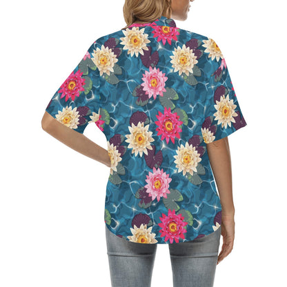 Water Lily Pattern Print Design WL05 Women's Hawaiian Shirt