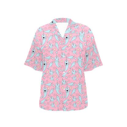 Narwhal Cartoon Cute Print Women's Hawaiian Shirt