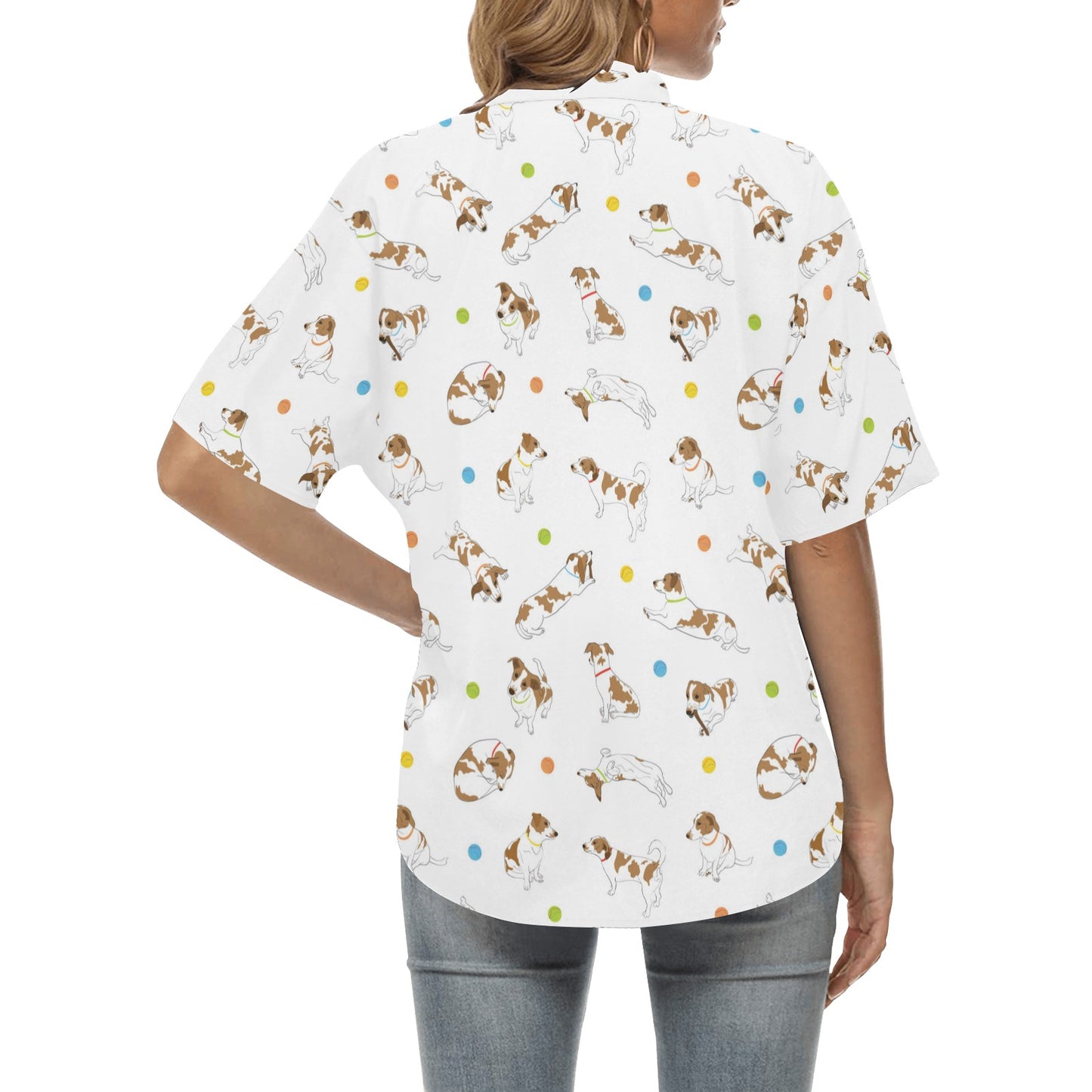 Russell Terriers With Balls Print Design LKS307 Women's Hawaiian Shirt