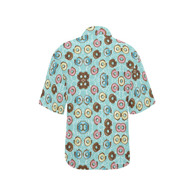 Emoji Donut Print Pattern Women's Hawaiian Shirt