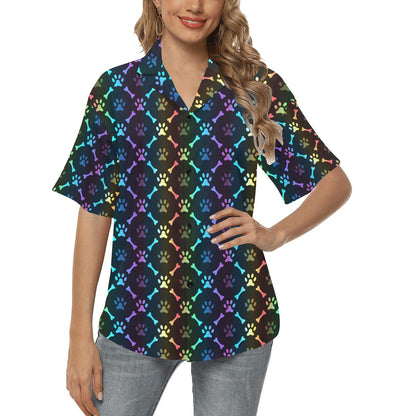 Paw Rainbow Pattern Print Design A01 Women's Hawaiian Shirt