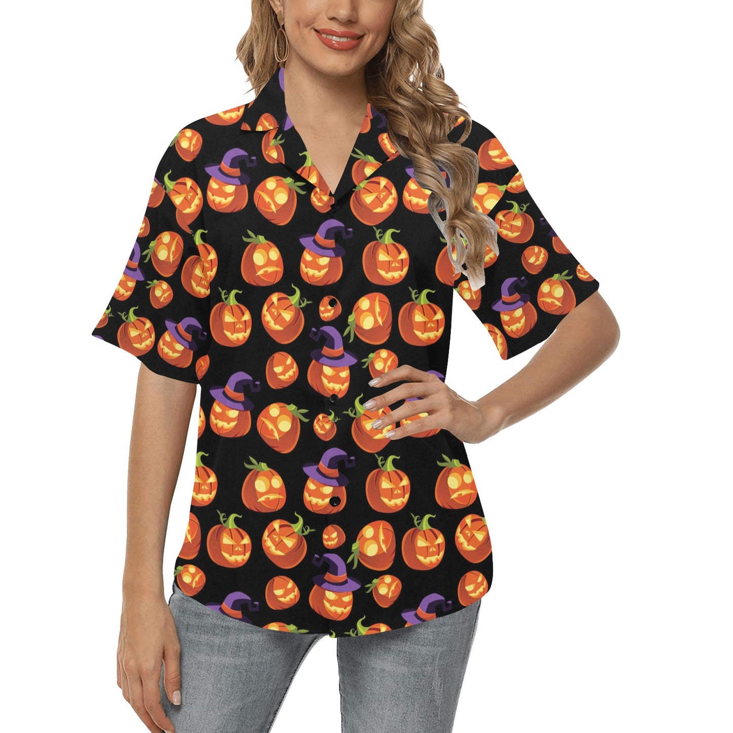 Witch Pumpkin Halloween Print LKS302 Women's Hawaiian Shirt