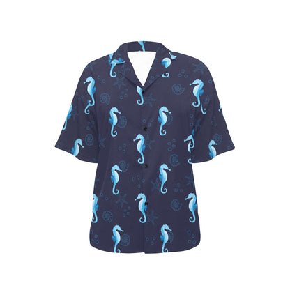 SeaHorse Blue neon Pattern Print Design 03 Women's Hawaiian Shirt