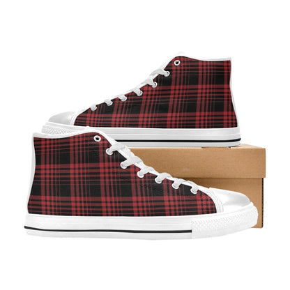 Tartan Red Black Print Design LKS303 High Top Women's White Shoes