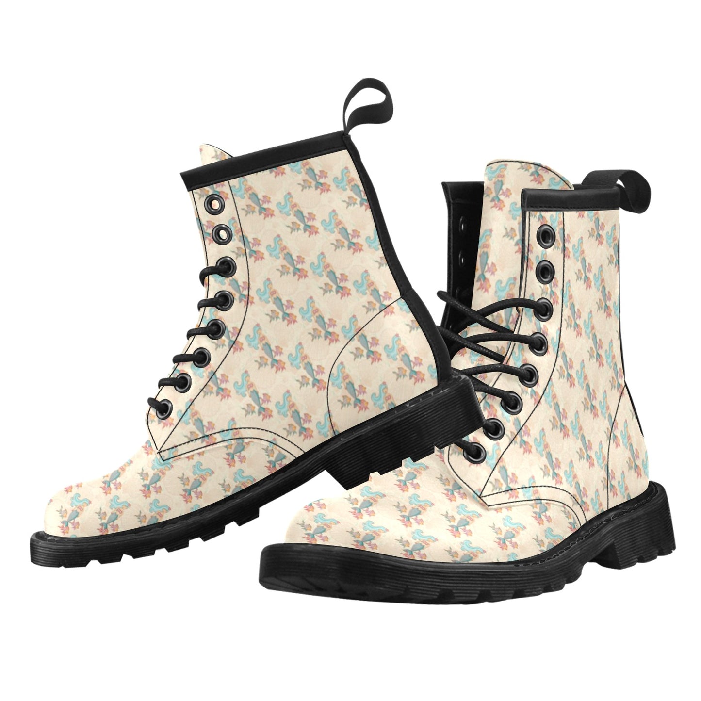 Mermaid Girl With Fish Design Print Women's Boots