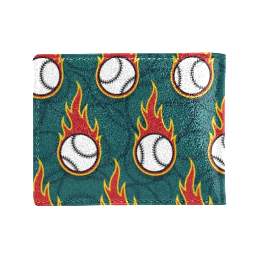 Baseball Fire Print Pattern Men's ID Card Wallet