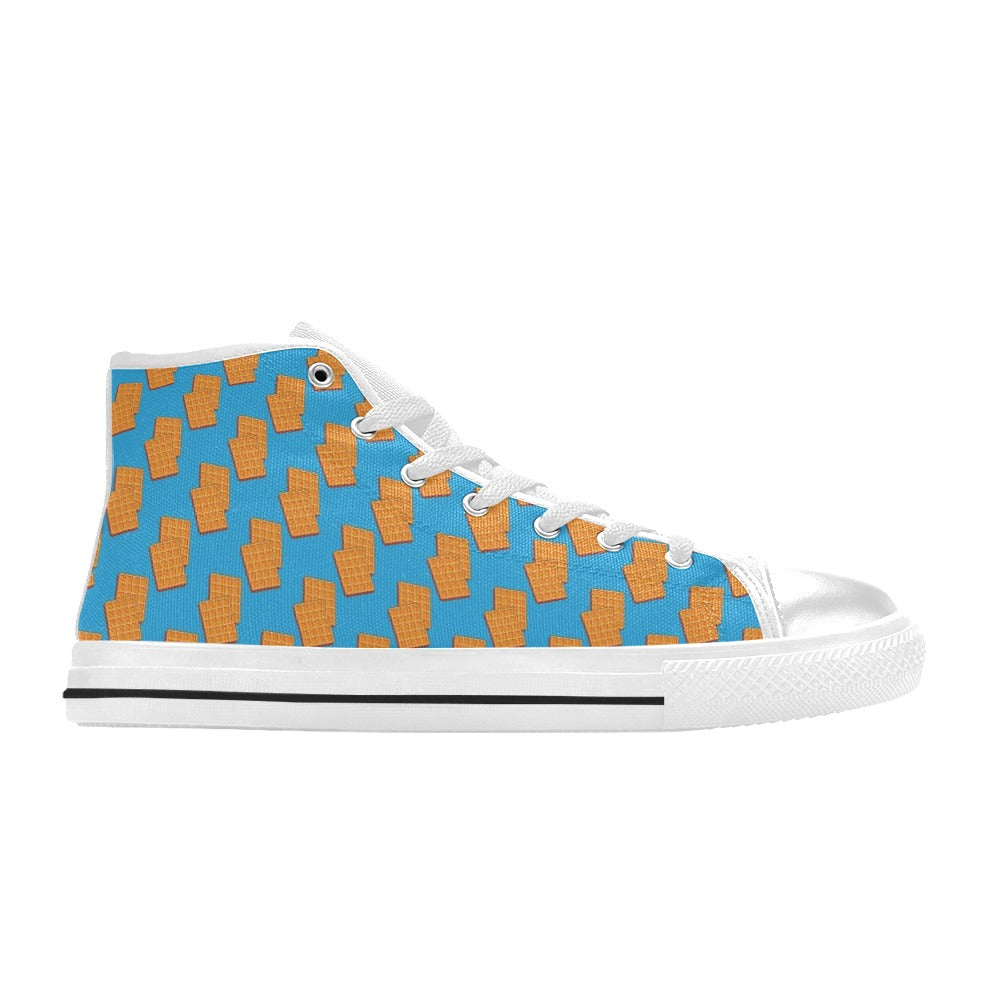 Waffle Print Design LKS304 High Top Women's White Shoes