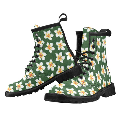 White Plumeria Pattern Print Design PM020 Women's Boots