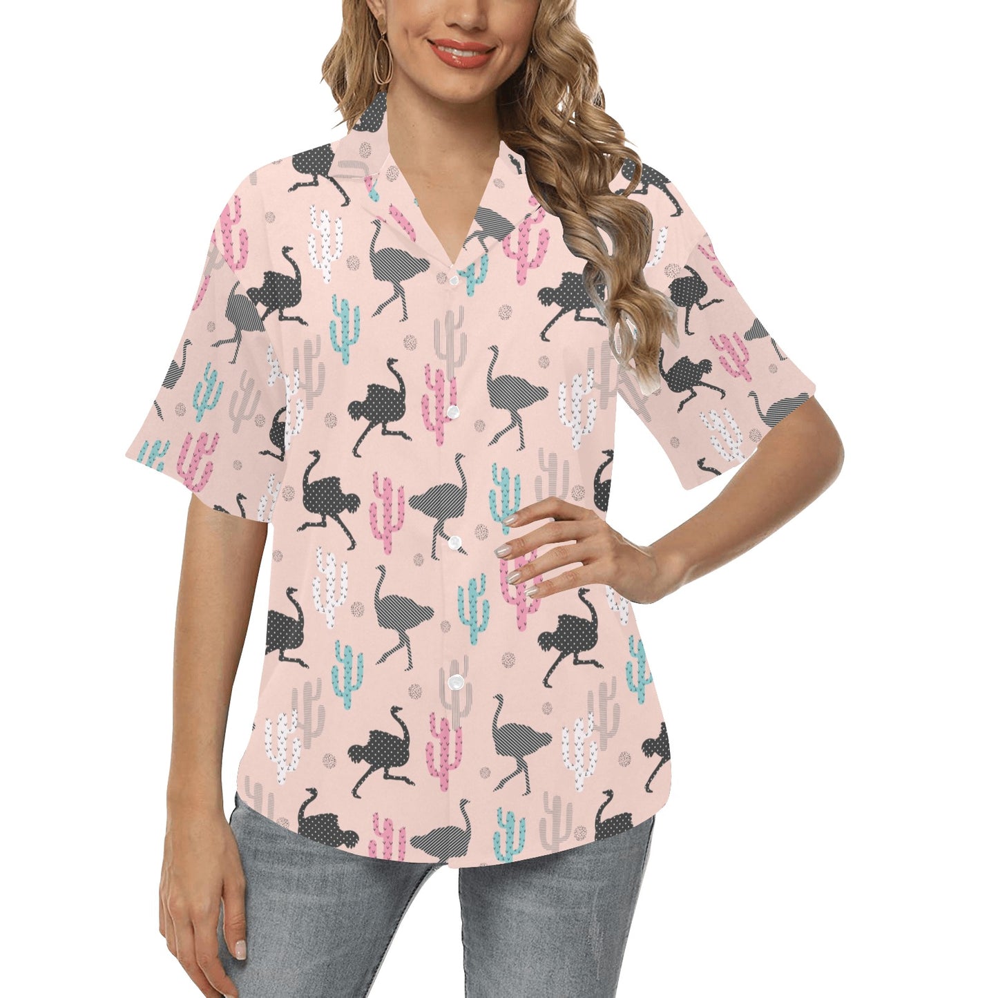 Ostrich Pattern Print Design 03 Women's Hawaiian Shirt