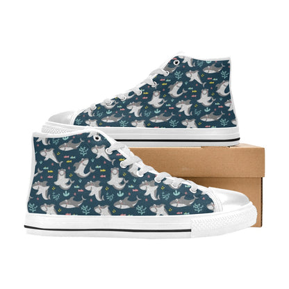 Shark Print Design LKS307 High Top Women's White Shoes
