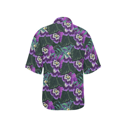 Pansy Pattern Print Design PS07 Women's Hawaiian Shirt