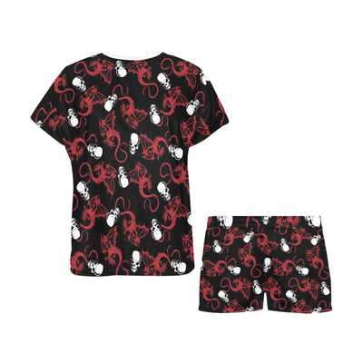 Skull With Red Dragon Print Design LKS304 Women's Short Pajama Set