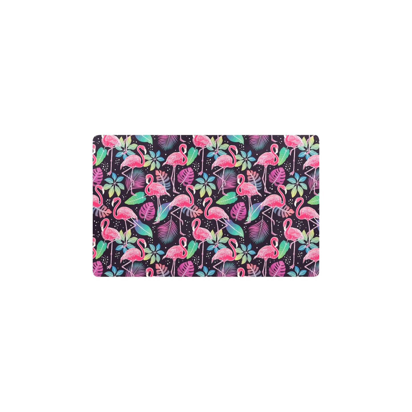 Flamingo Tropical leaves Neon Print Kitchen Mat