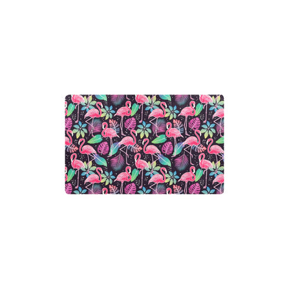 Flamingo Tropical leaves Neon Print Kitchen Mat