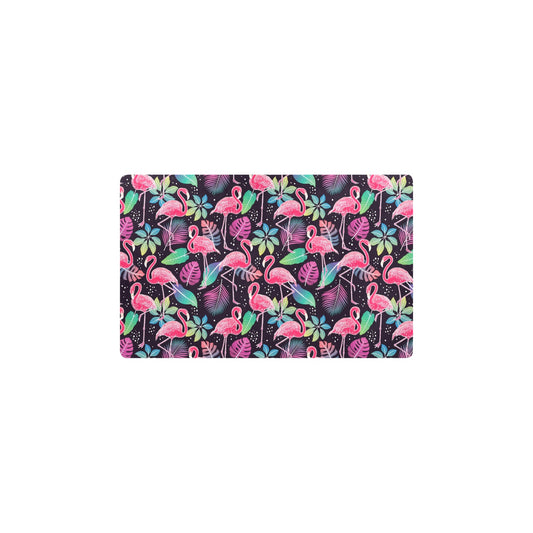 Flamingo Tropical leaves Neon Print Kitchen Mat