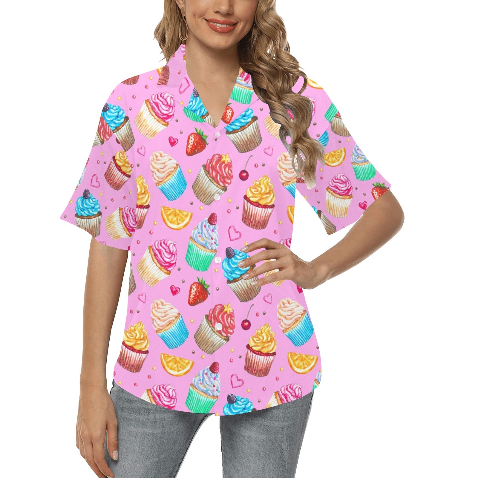 Cupcake Pattern Print Design CP05 Women's Hawaiian Shirt