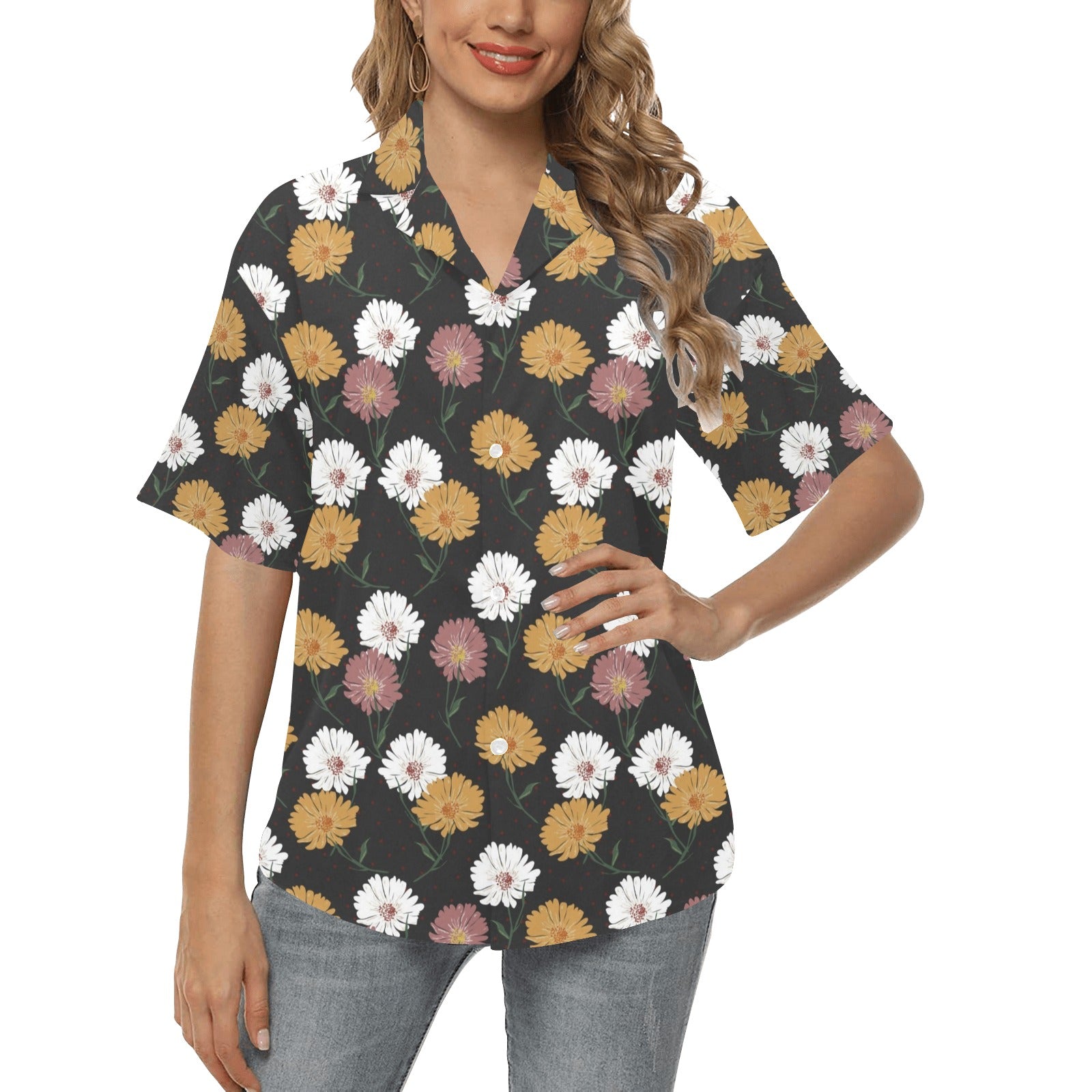 Daisy Pattern Print Design DS04 Women's Hawaiian Shirt