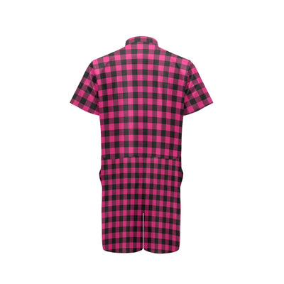 Pink Tartan Plaid Pattern Men's Romper