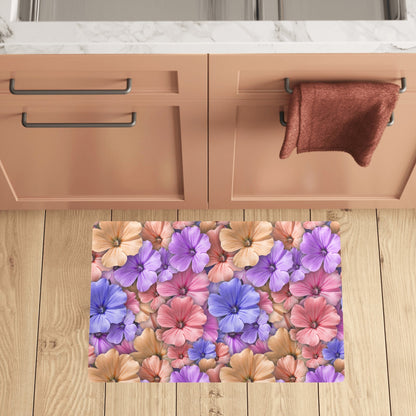 Colorful Geranium Pattern Kitchen Mat