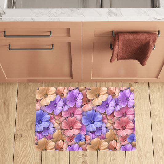 Colorful Geranium Pattern Kitchen Mat