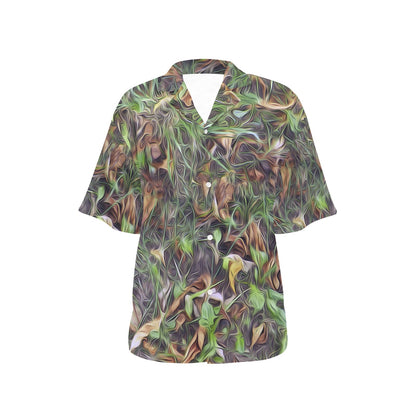 Camouflage Realistic Tree Print Women's Hawaiian Shirt