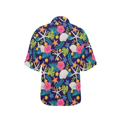 Beach Seashell Floral Theme Women's Hawaiian Shirt