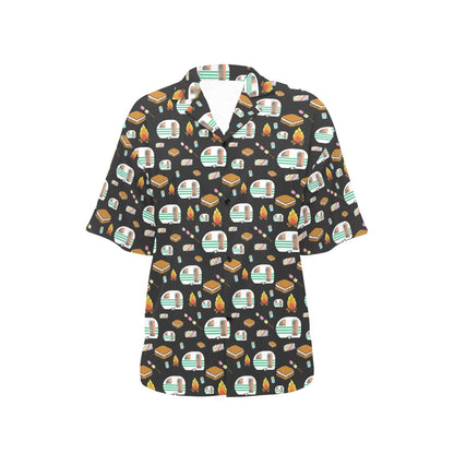 Camper marshmallow Camping Design Print Women's Hawaiian Shirt