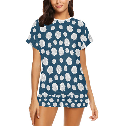 Seashell Print Design LKS3012 Women's Short Pajama Set