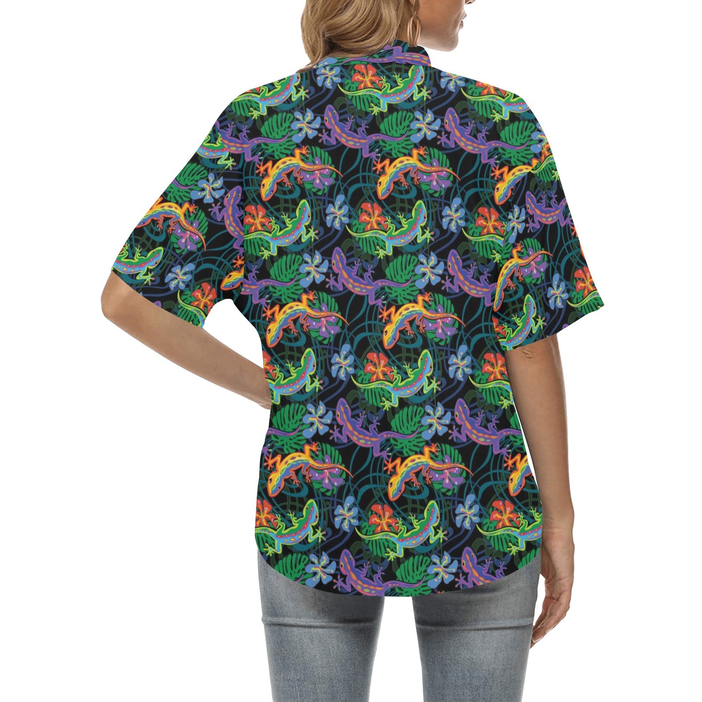 Gecko Colorful Pattern Print Design 01 Women's Hawaiian Shirt