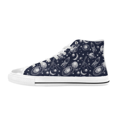 Space Rocket Print Design LKS301 High Top Women's White Shoes