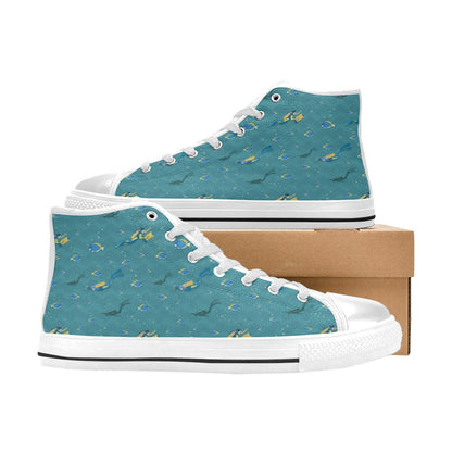 Scuba Driving Pattern Print Design LKS306 High Top Women's White Shoes