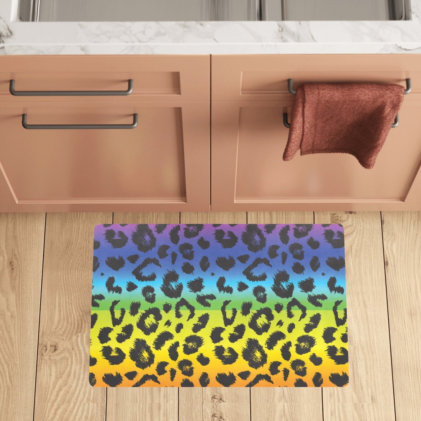 Rainbow Leopard Pattern Print Design A01 Kitchen Mat
