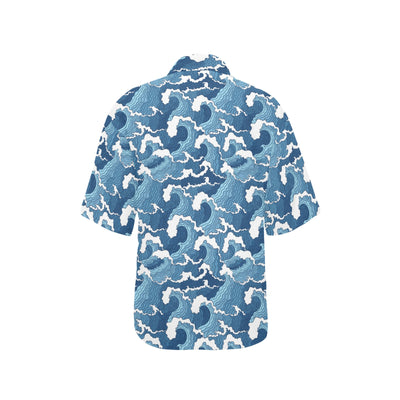 Wave Themed Pattern Print Women's Hawaiian Shirt