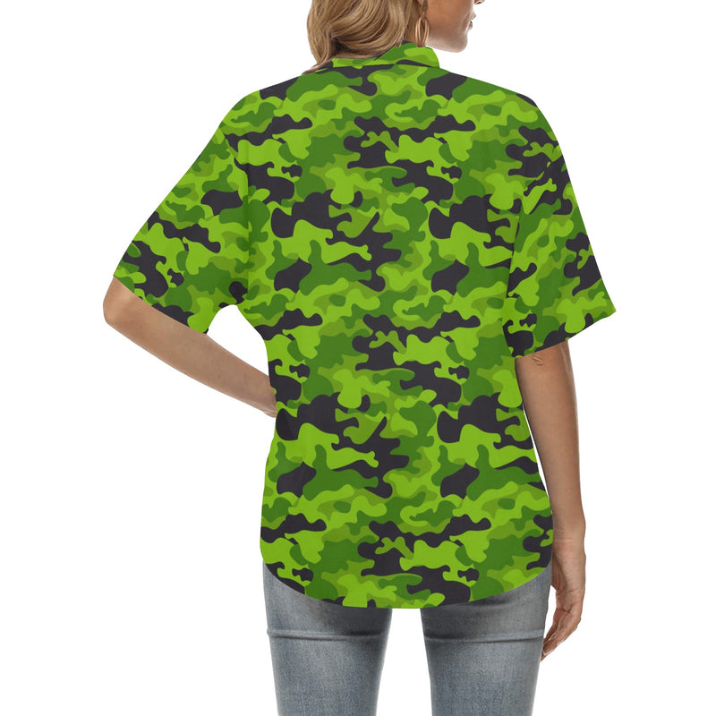 Green Kelly Camo Print Women's Hawaiian Shirt