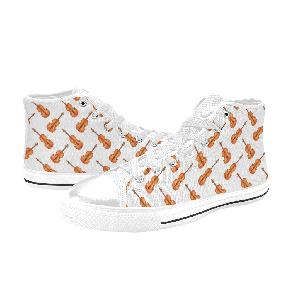 Violin Print Design LKS401 High Top Women's White Shoes