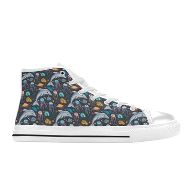 Underwater Dolphin Print Design LKS304 High Top Women's White Shoes