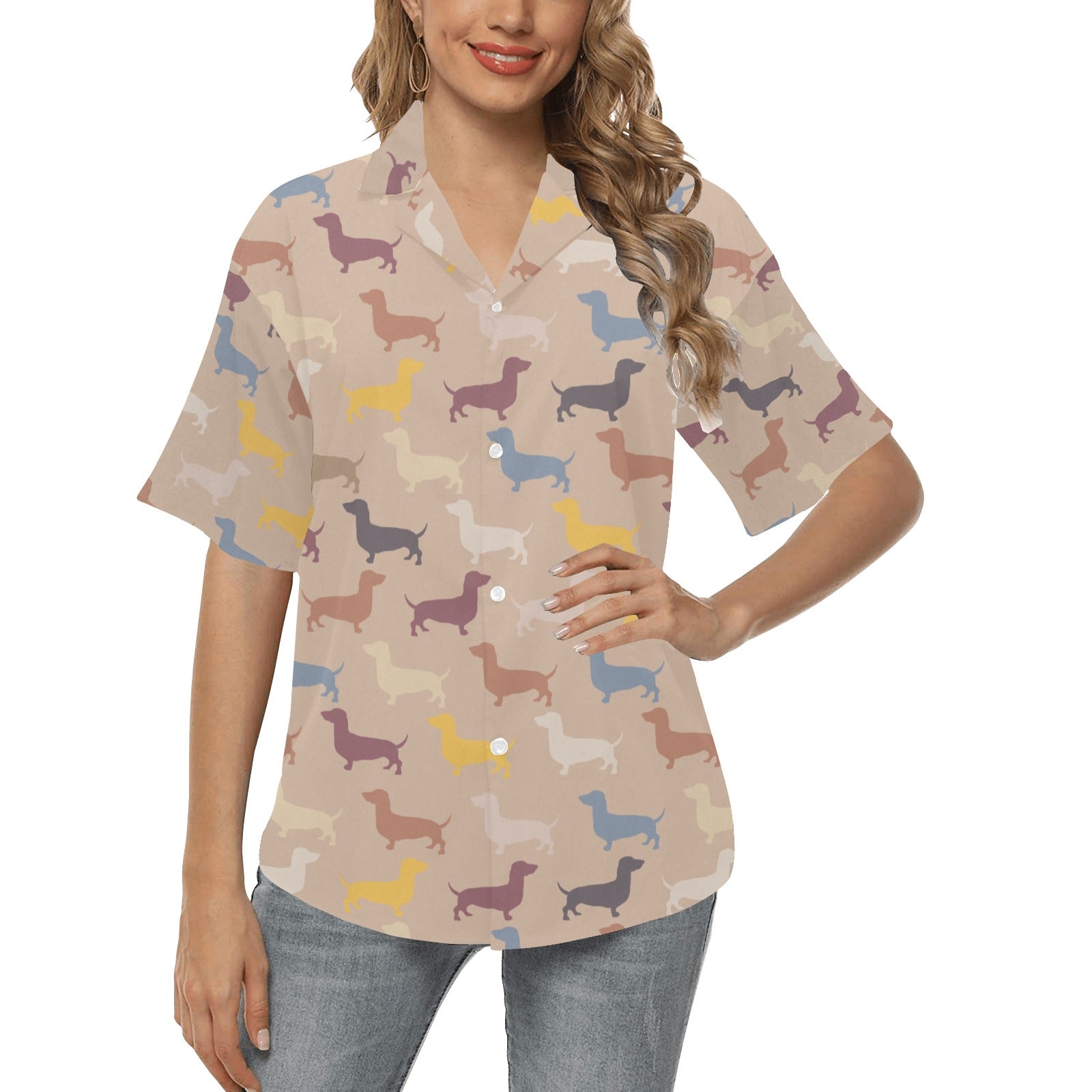 Dachshund Pattern Print Design 03 Women's Hawaiian Shirt