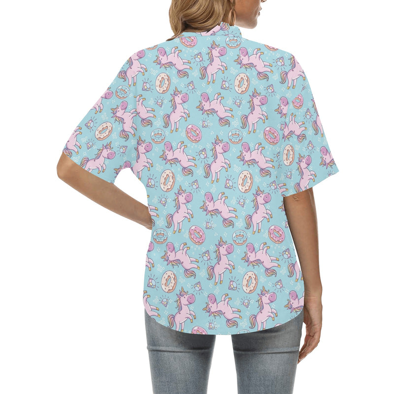 Donut Unicorn Pattern Print Design DN016 Women's Hawaiian Shirt