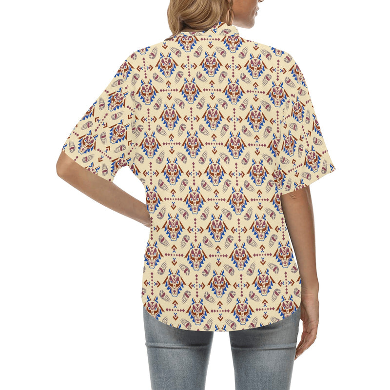 Aztec Wolf Pattern Print Design 03 Women's Hawaiian Shirt