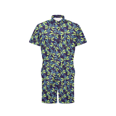 Dragonfly Lime Blue Print Pattern Men's Romper