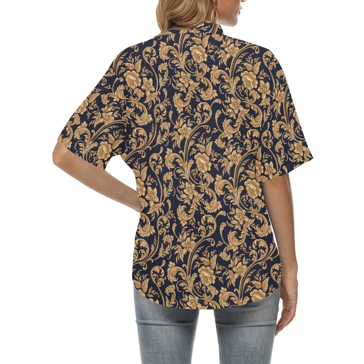 Baroque Golden Pattern Print Design 03 Women's Hawaiian Shirt