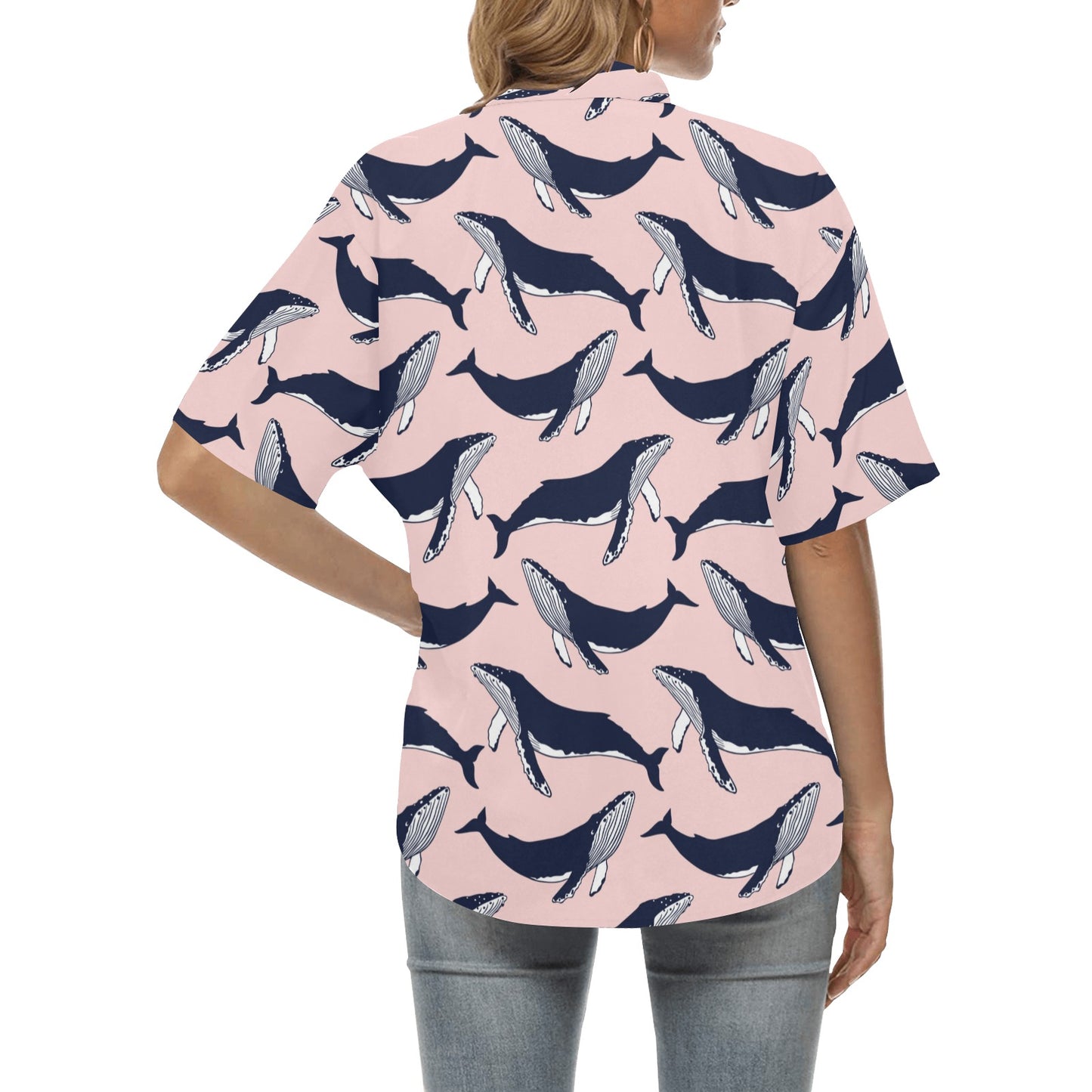 Humpback Whale Pattern Print Design 02 Women's Hawaiian Shirt