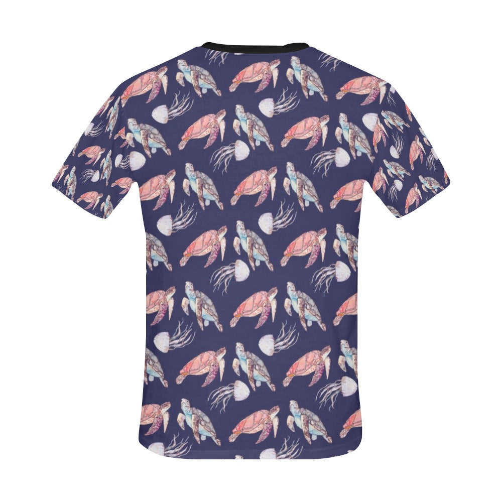 Sea Turtle With Jelly Fish Print Design LKS301 Men's All Over Print T-shirt