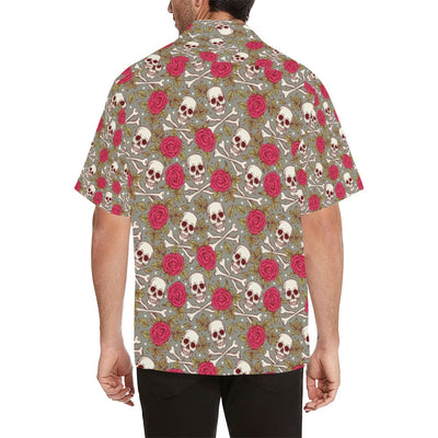 Skull Bone Rose Print Design LKS303 Men's Hawaiian Shirt