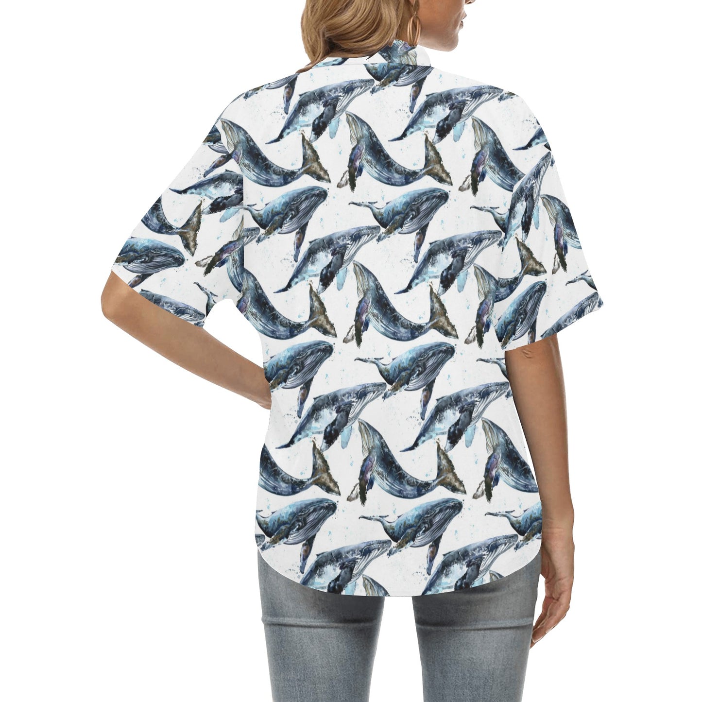 Blue Whale Pattern Print Design 03 Women's Hawaiian Shirt